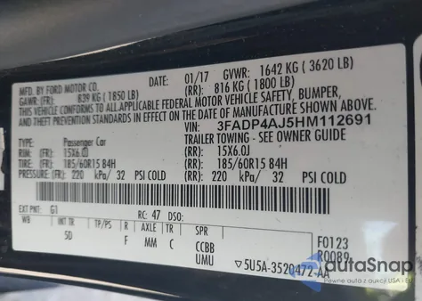 2017 Ford Fiesta S из США, поврежденный, VIN 3FADP4AJ5HM112691